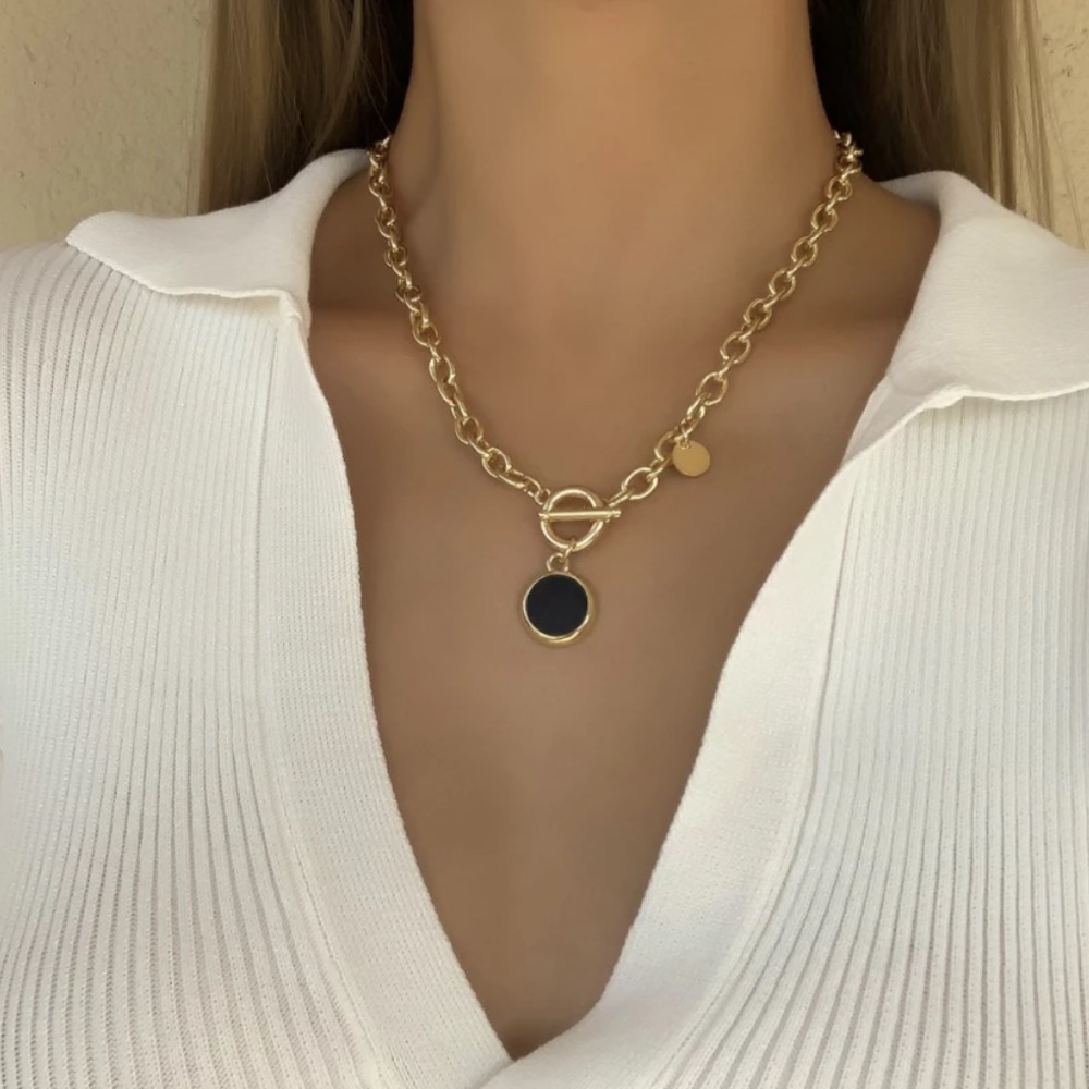 NEW 18K GOLD CHAIN TOGGLE NECKLACE - Picture 2 of 10